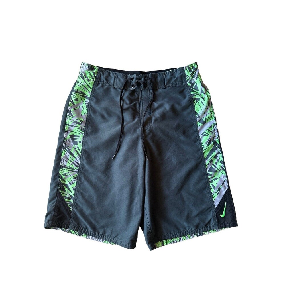 Nike Men's M Swim Trunks Board Shorts w/ Liner Black w/ Tropical Green Trim